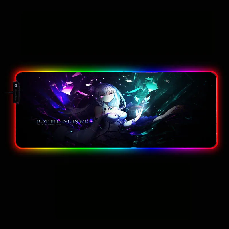 Mairuige Re Zero Girl RGB Gaming Mouse Pad Gamer pad LED Light Illuminated USB Wired Colorful Luminous Anime Mice mat