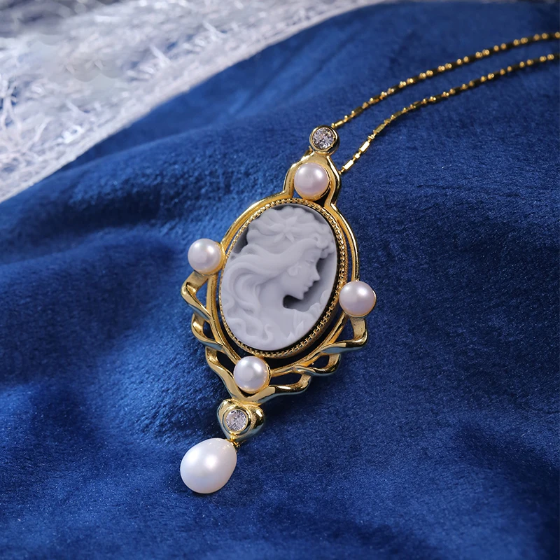 Romantic Design 925 Sterling Silver Cameo Jewelry with Zircon and  Pearl For Women Girls Memorial Gifts