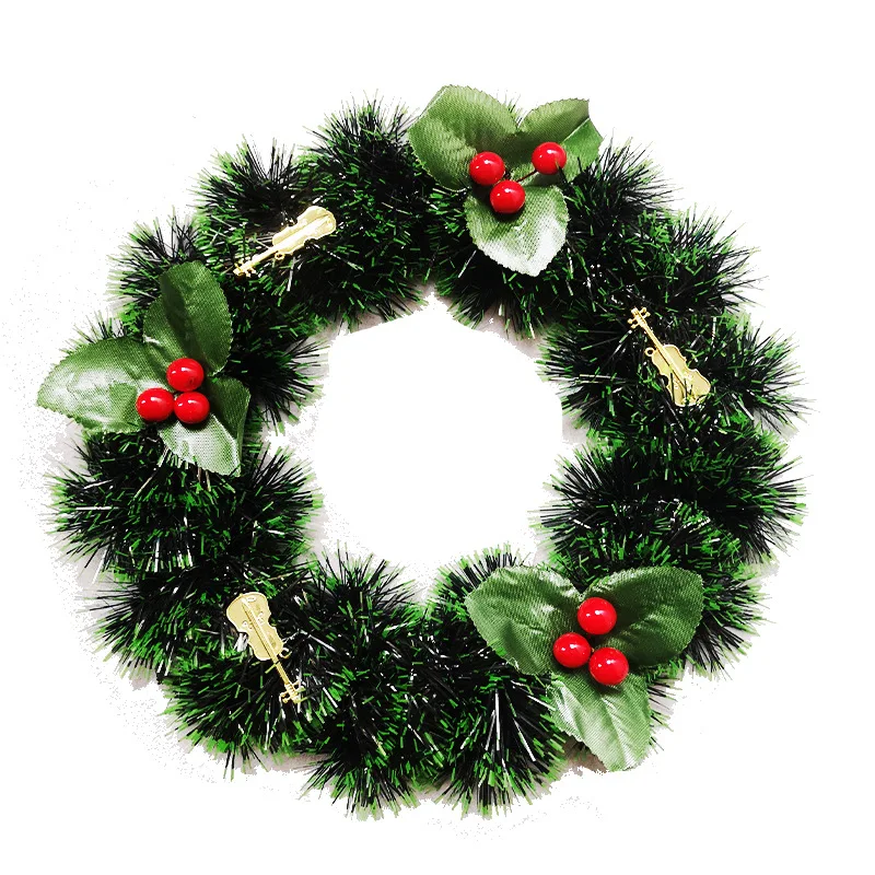 30cm Christmas Party Green Foil Tinsel Holly Wreath Door Wall Decoration