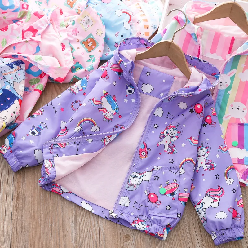 Dropshipping Spring Autumn Coat 2023 New Girls Graffiti Rush Baby Casual Thin Velvet Zipper Jacket