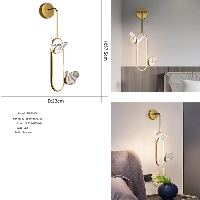 Bedside Modern Living Room Decoration Butterfly LED Pendant Wall Lights Nordic Indoor Lighting Ceiling Lamp