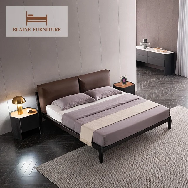 New Model Upholstery Master Bedroom Linen Fabric Headboard Modern Double Bed Upholstered King Size Bed