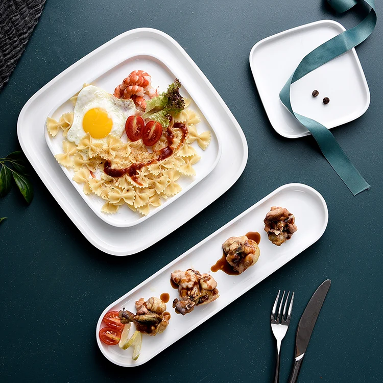 PITO HoReCa Steak White Square Dinnerware Dining Plate Set Porcelain Plate Plain White Catering Porcelain Plates Tableware