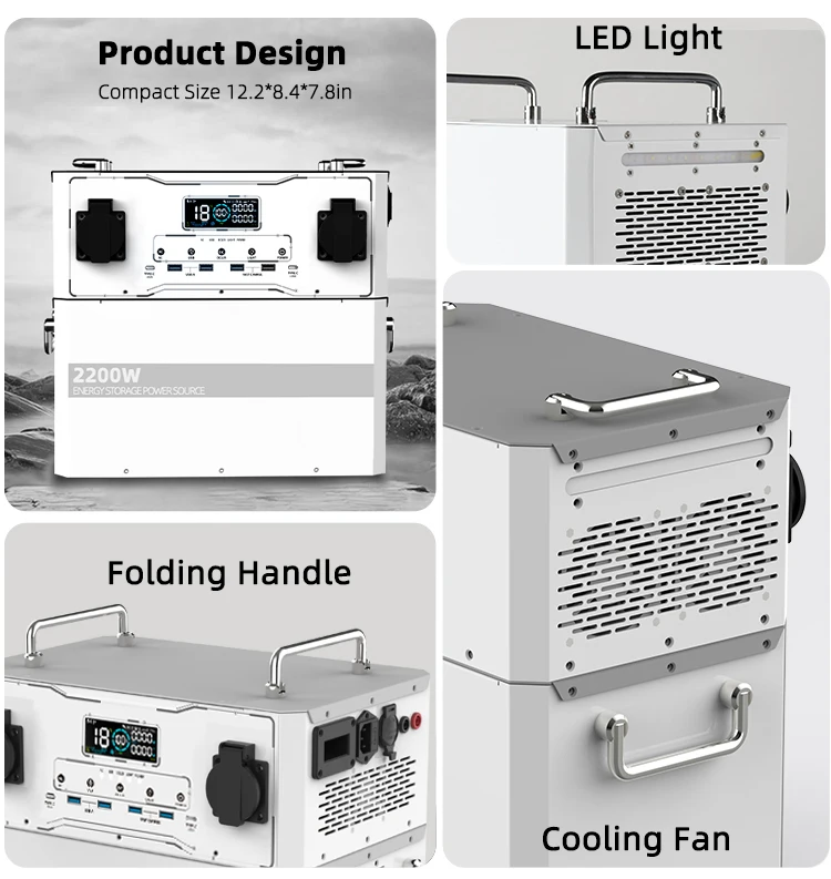 High Capacity 2200w Hybrid Solar Battery Pack Backup Power Bank Household 2000W Portable Energy Storage Power Supply