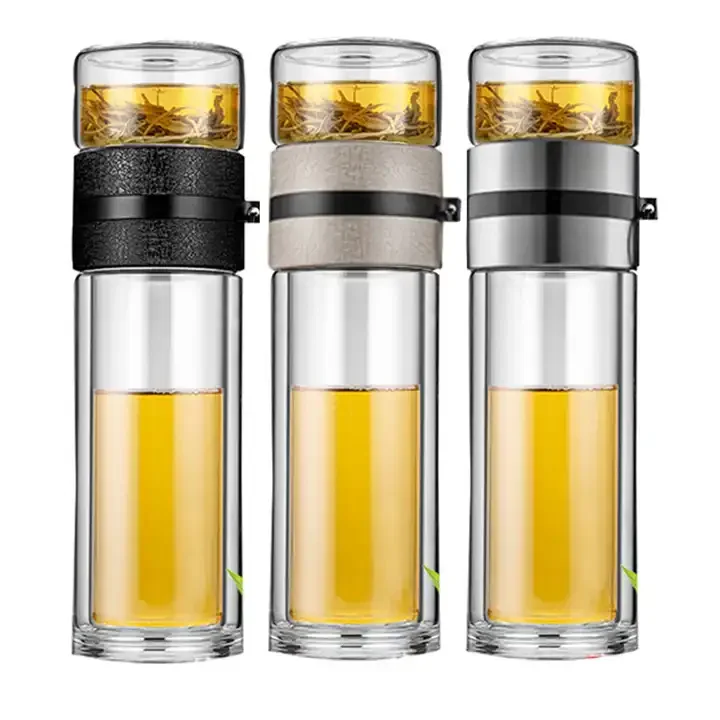 Wholesale Custom Logo OEM Design Double Wall Glass Stainless Steel Infuser Tea Cup Festivals Glass Water Bottle With Infuser