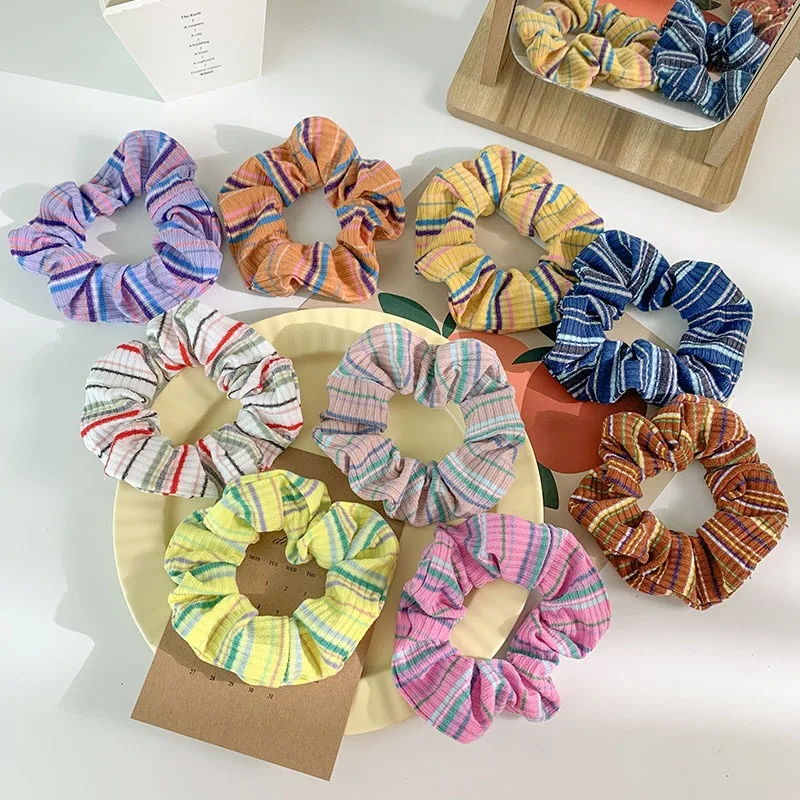 IFOND Rainbow Hair circle Elastic knitting Large Intestine Hair Circle Girls Ponytail hair ornament rubber band