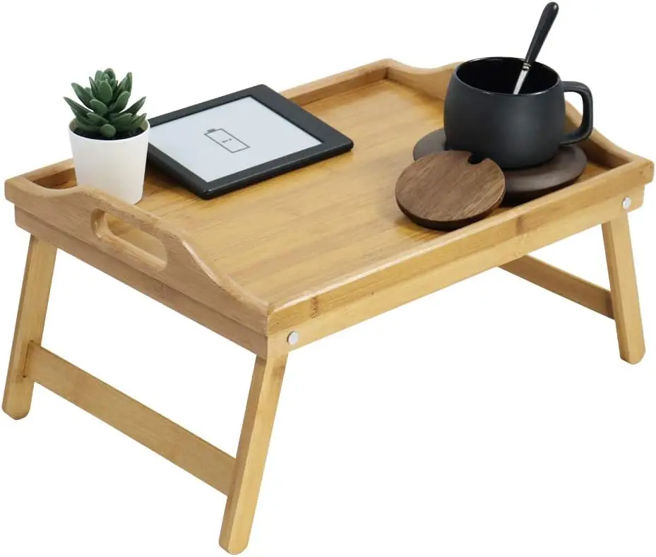 Wholesale Bamboo Bed Tray Table with Folding Legs,Custom Bamboo Bed Foldable Desk with Easy Storage for Breakfast and Reading