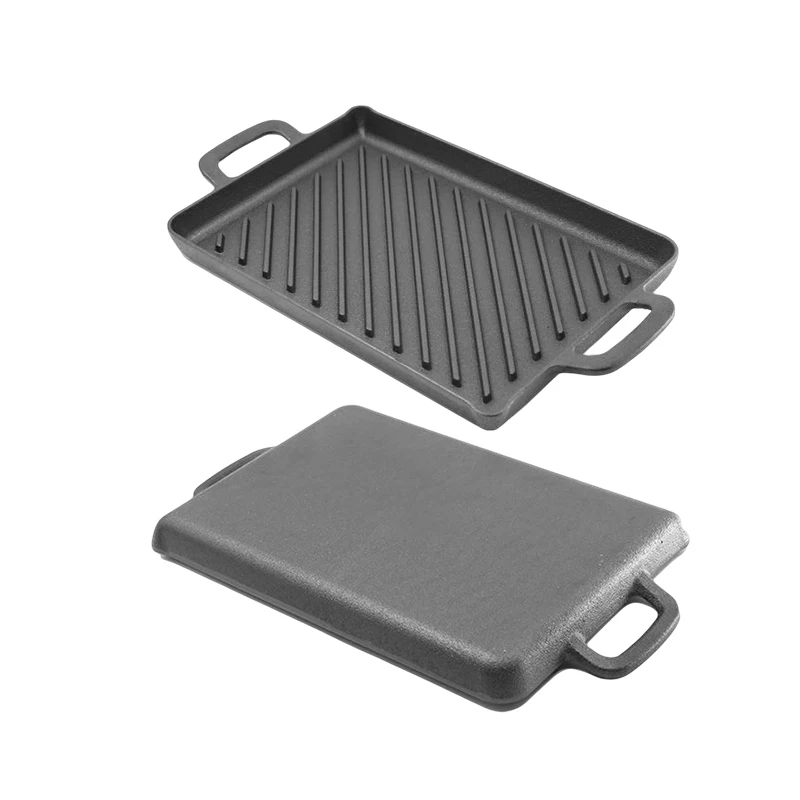 Large Heavy Duty Custom Logo Available Grill Frying Pan Cast Iron Grill and Griddle Plate