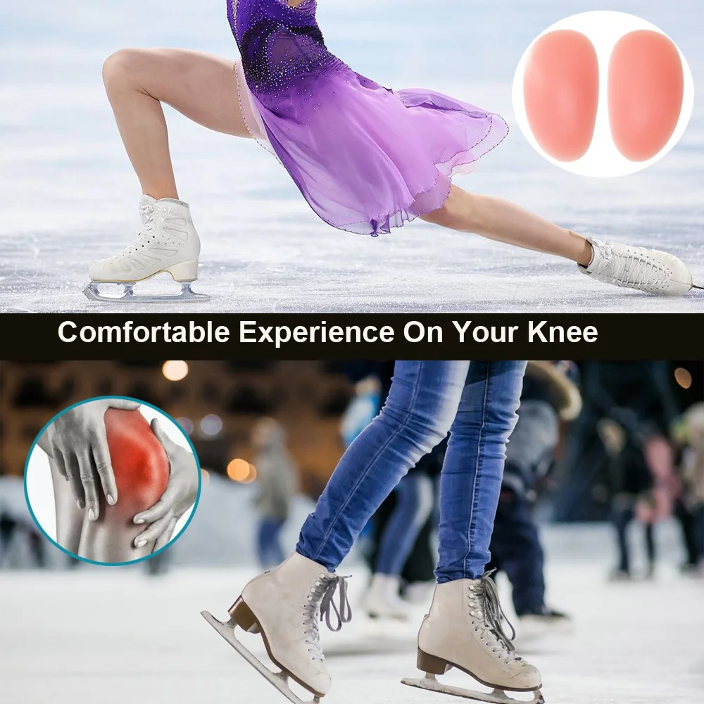 NEW Skating Knee Pads Adhesive Knee Pad Silicone Caps Skating Brace Ice Skating Knee Cushion for for Skiing Skating,Snowboarding