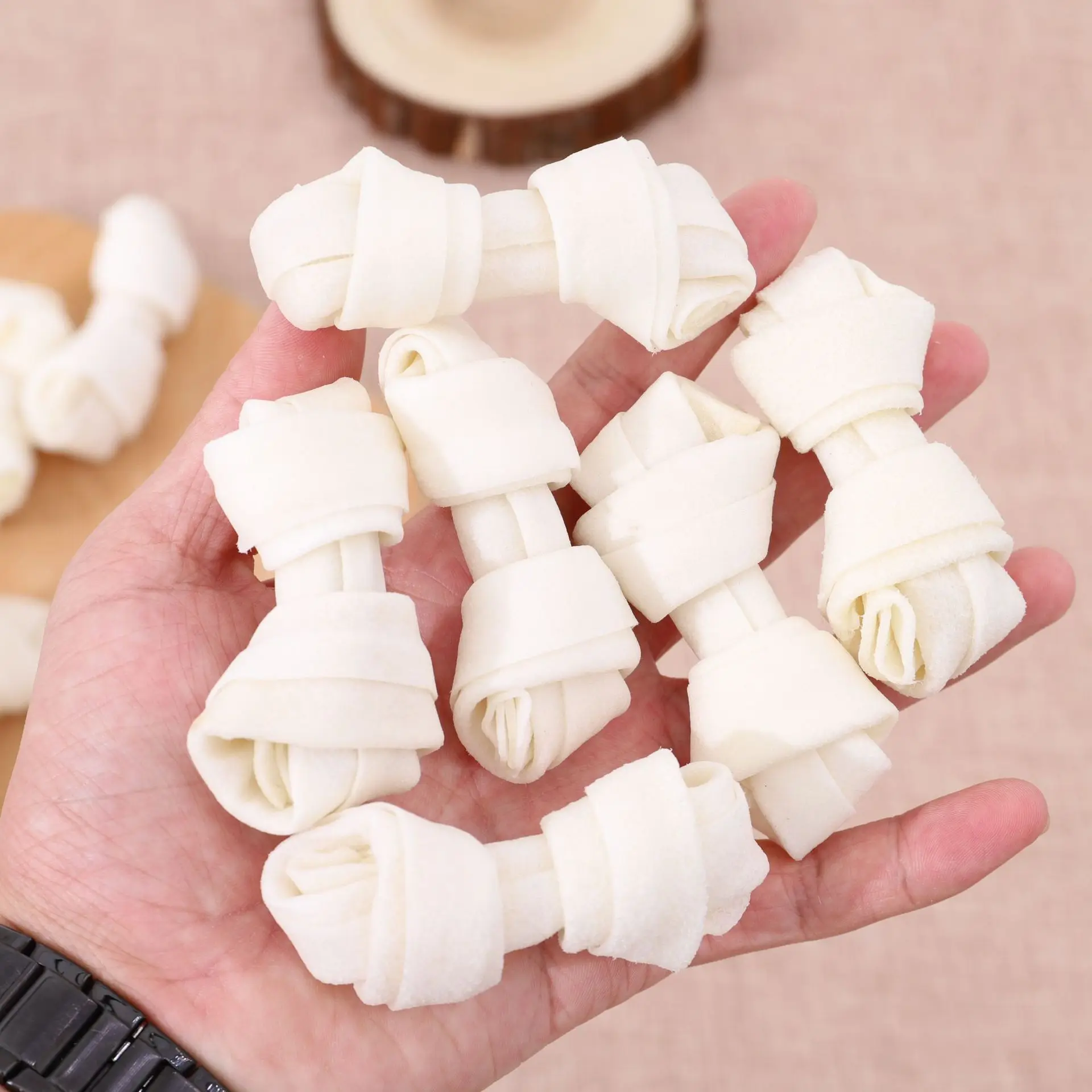 Factory Dog Treat White Bone Various Sizes Rawhide Knotted Bones Dog Chew Snacks Natural Dog Treats