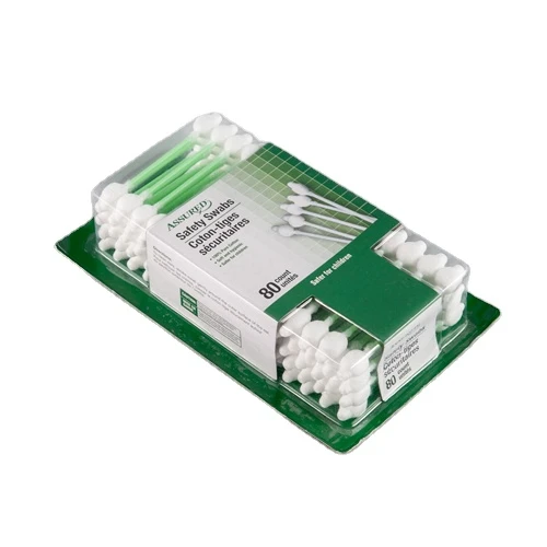 Factory directly supply cotton swab container sterile cotton buds 80 baby plastic sticks in blister card swabs