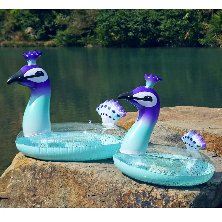 Hot Selling Adults Sequin Peacock Design 90cm 120cm Inflatable Swim Buoy Floating Ring for Swimming
