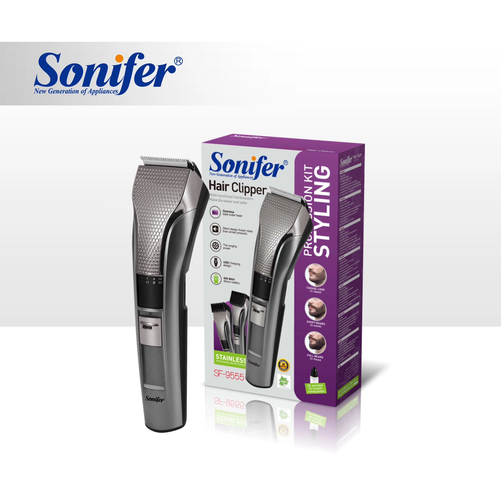 Sonifer SF-9555 Multifunction Hair Clippers Metallic Stripe Touch Body Plug And play Male Hair Clipper