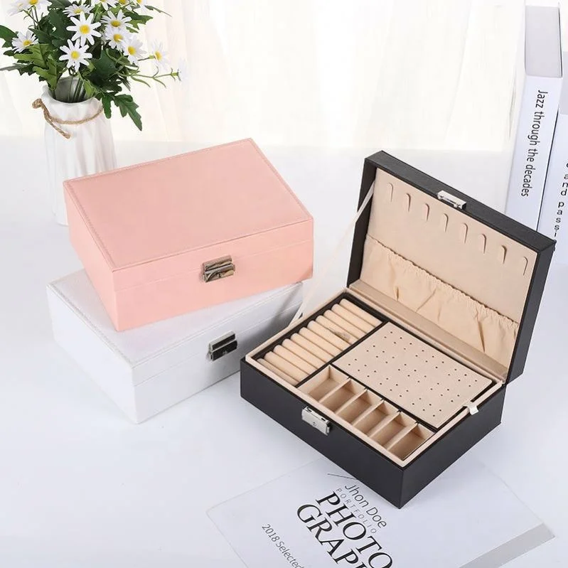 Glorystar Women 2 Layer Jewelry Box Organizer Wooden Display Storage Jewel Holder Removable Tray Jewelry Display Drawer Case