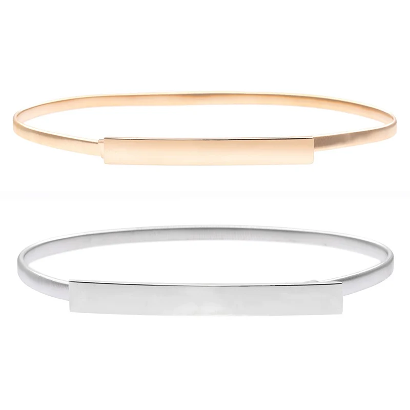 Elastic Women Belts Gold White Chain Waist Belts Metal Plate Female Dress Belts Ladies Thin Stretch Waistband Ceinture Femme