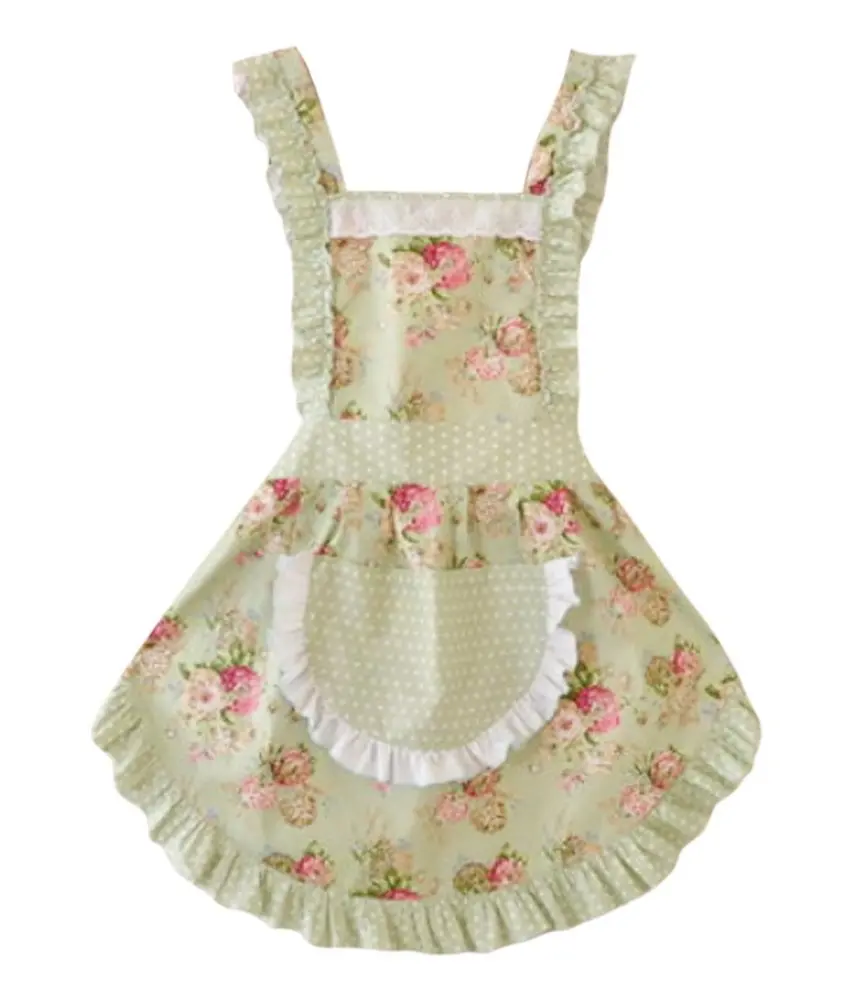 K24 Fresh Style Floral Pattern Women Kitchen Cooking Apron with Pockets Waterproof Machine Washable Cheap Women Apron