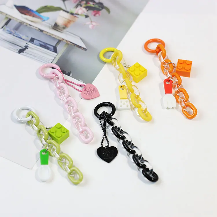 Creative Kawaii Cartoon Mobile Phone Hanging Chain Custom Heart Shaped Acrylic Cute Block Keychain
