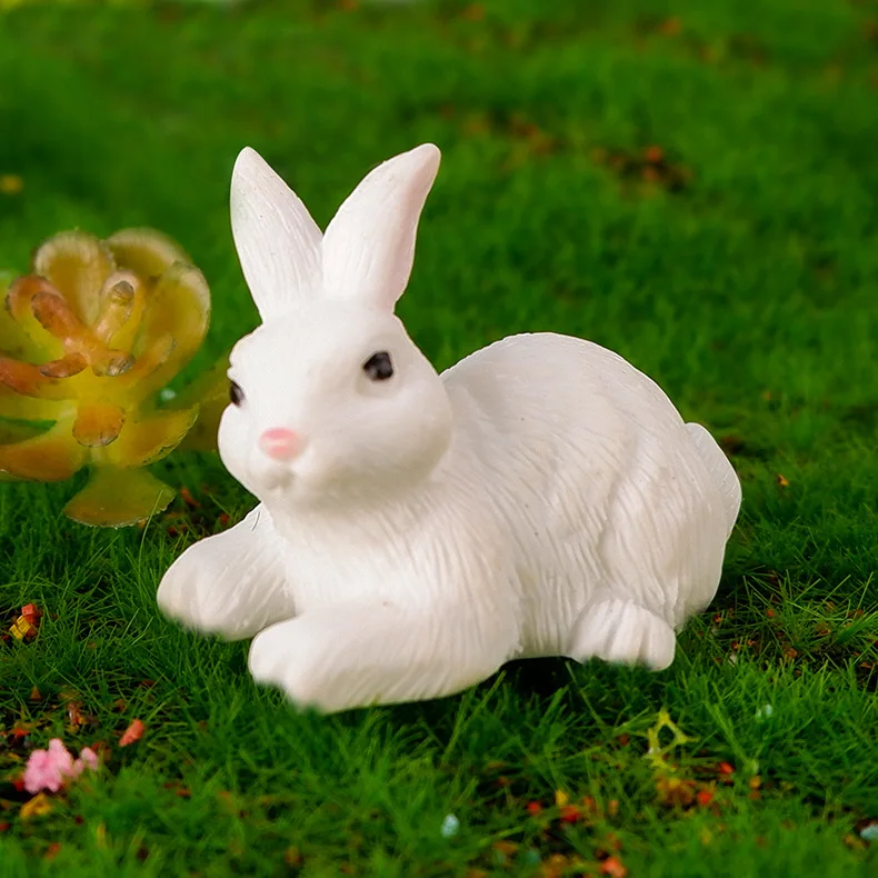 New 2024 microscopic white resin rabbit garden ornaments DIY landscaping bonsai decoration mini resin crafts ornaments