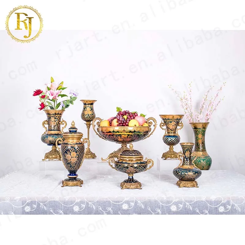Dubai Turkey Complete Gift Fruit Plate Dish Wholesale Turkish Dinnerware Idishlar Gold Pattern Chinni Posuda European Dinnerware