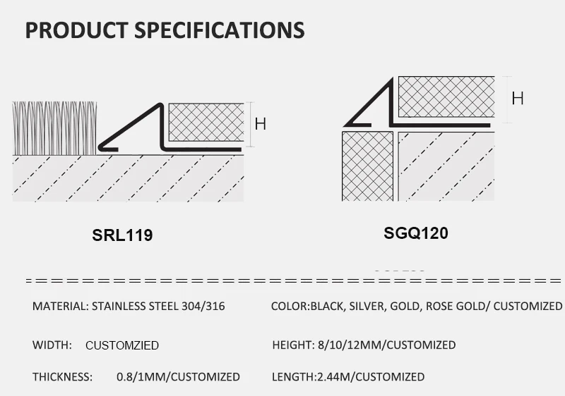 euo Metal transition strip for floor tile and carpet stainless steel Tile Cover Strips