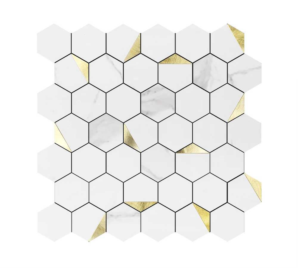 High Quality Peel And Stick Backsplash Wall Tile Aluminium Plastic Composite Hexagon Waterproof self adhesive Mosaic Tile