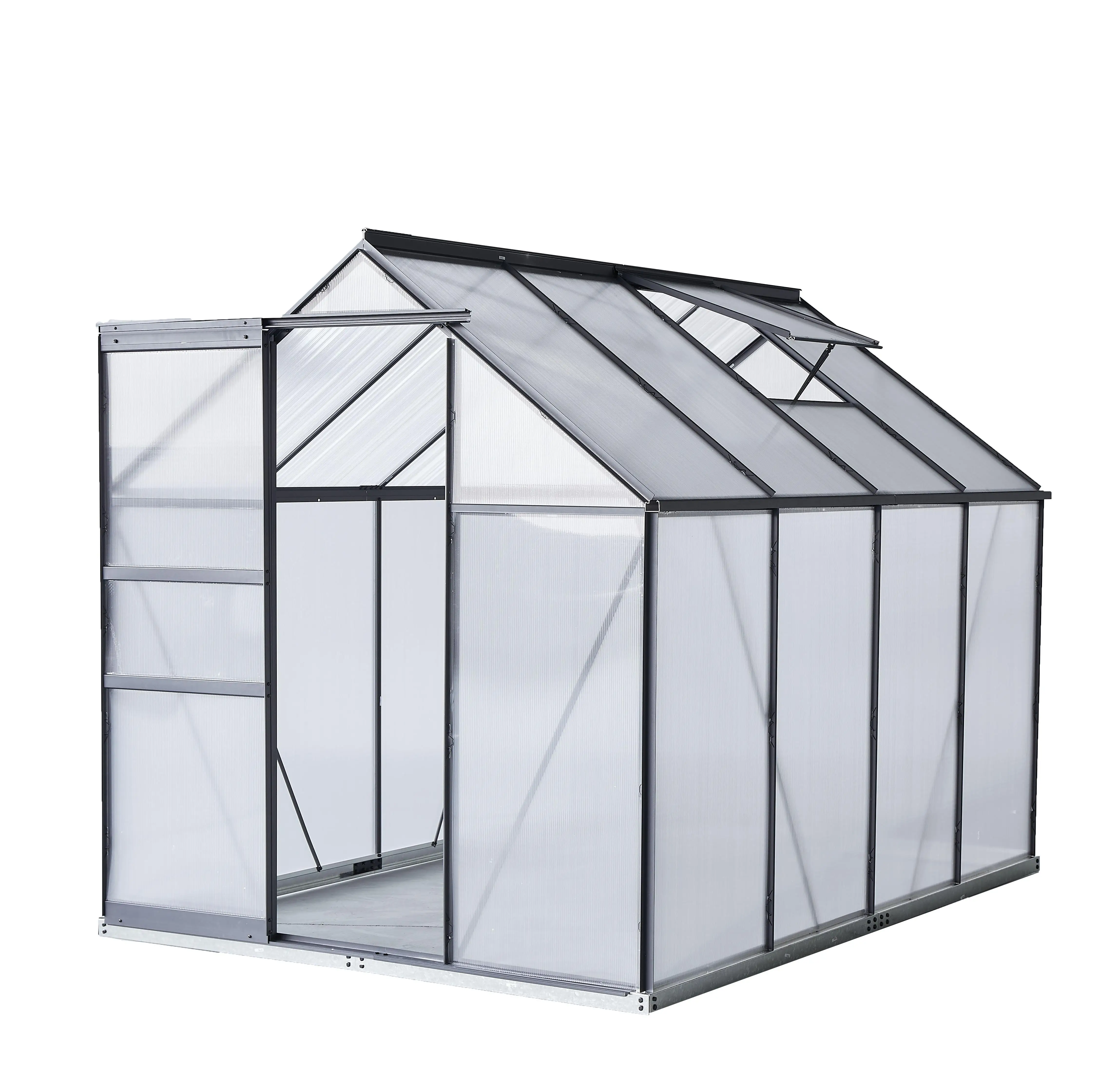 Walk-In Polycarbonate Greenhouse With Roof Vent For Ventilation & Rain Gutter, Hobby Greenhouse For Winter
