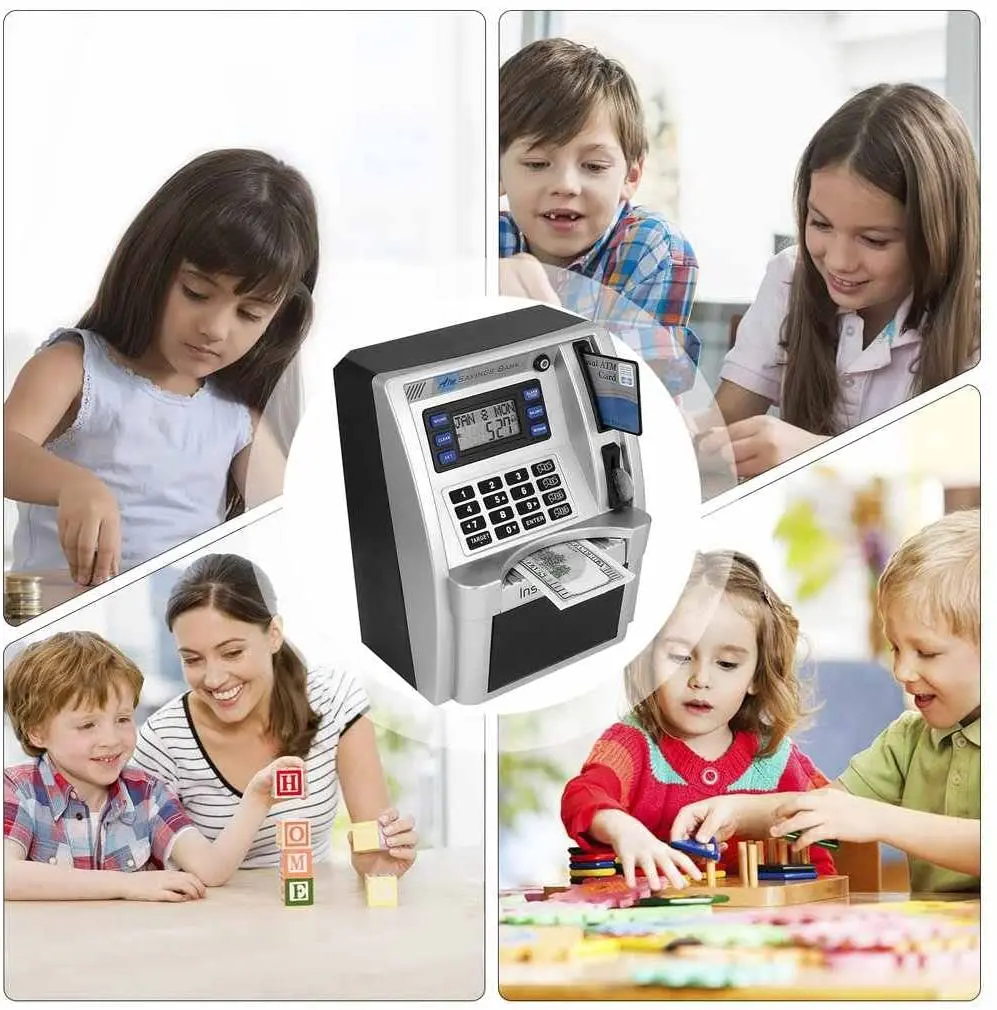 Mini atm piggy bank kids  electronic piggy coin bank house shaped money bank with password