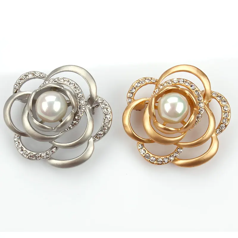 Latest Fashion Lapel Flower Pin Rhinestone Pearl Brooch Crystal Custom Brooches Women Girl