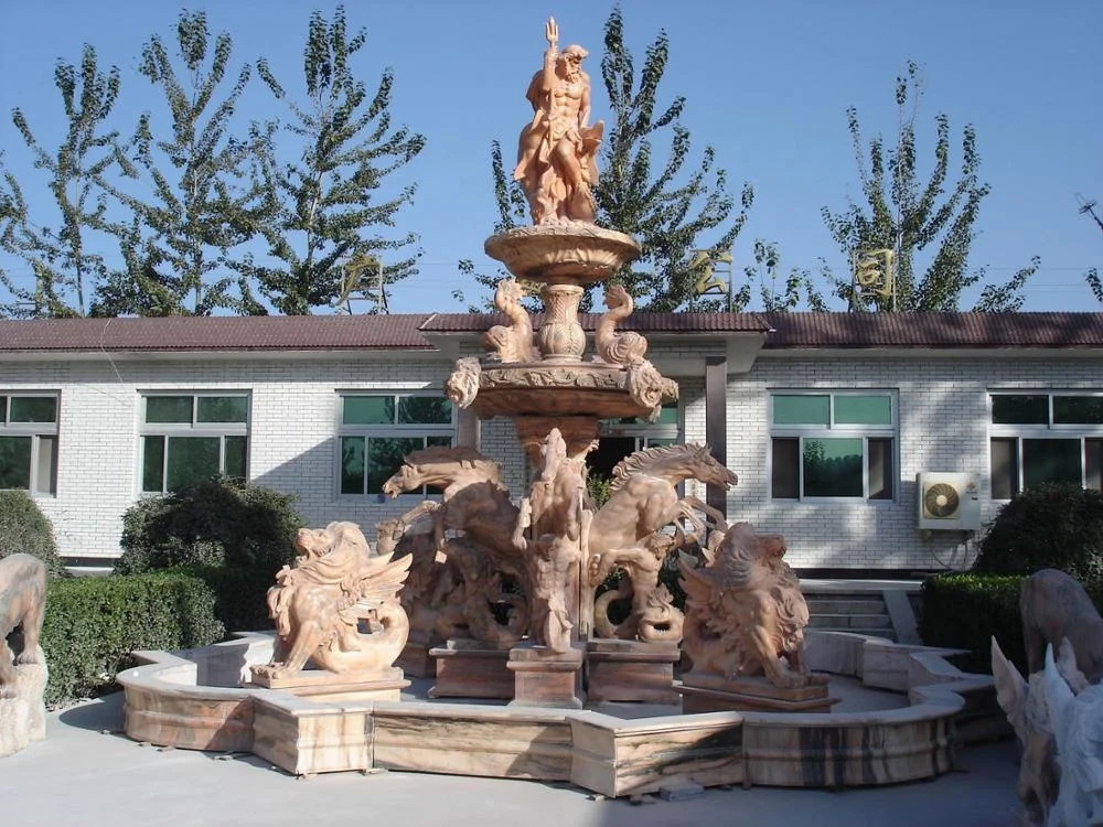 Customized Service lions and Lion Head Bowls Stone Fountain For Sale