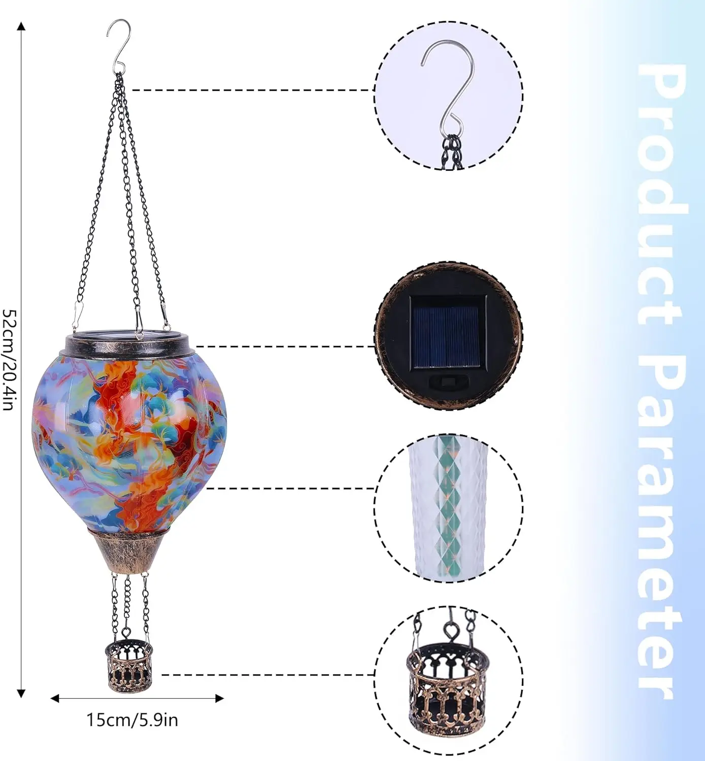 Outdoor porch party garden terrace Plastic Marbled Colors Flickering flame waterproof hanging light solar hot balloon