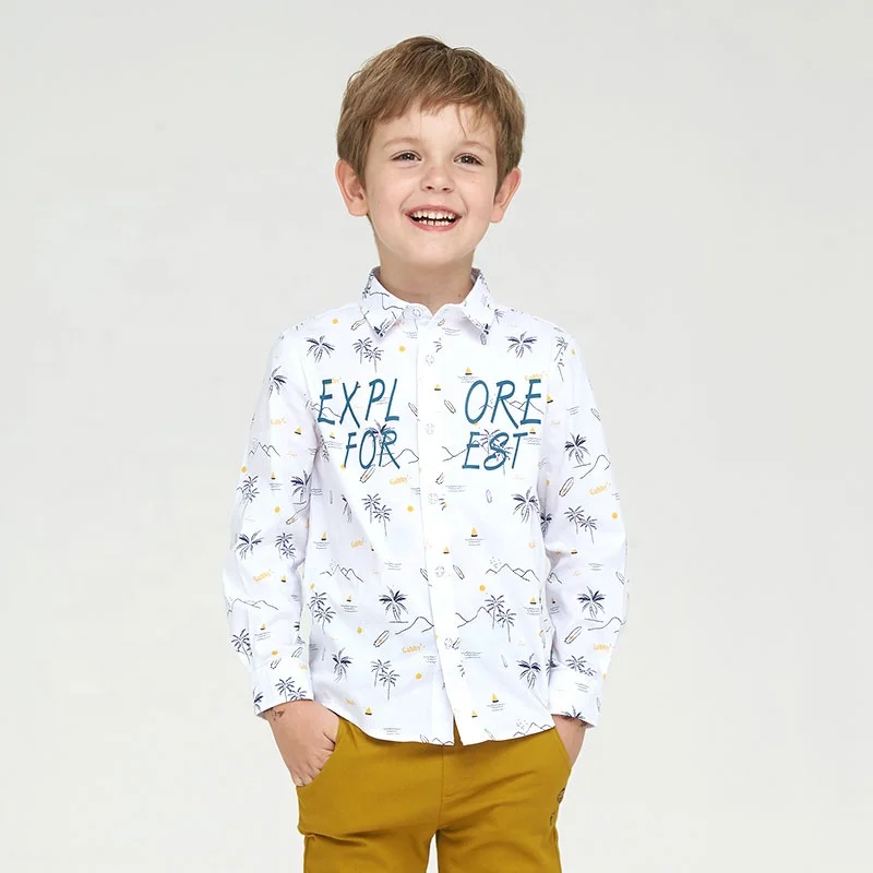 
Gabby Loop Kids Boys Autumn Long Sleeve Printed Poplin Shirts Casual Cotton Soft Tops Kids Blouse 
