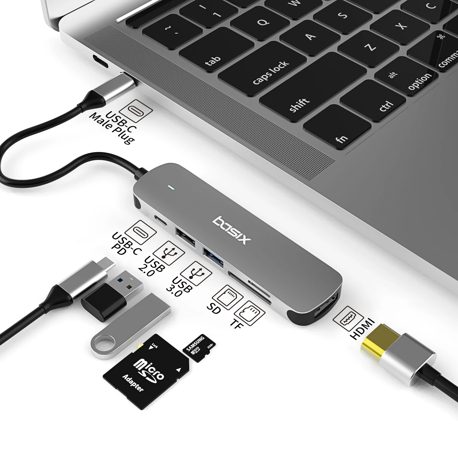 Тип c док-станция Usb Адаптер hub 6 в 1USB-C для HD-MI USB3.0 USB2.0 SD TF PD быстрая зарядка изготовленный китайском
