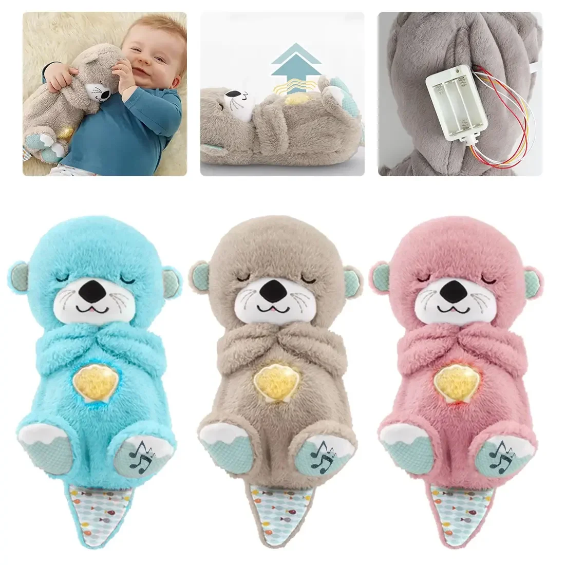 Best Breathing Bear Snoring Otter Plush Toy Baby Music Early Education Soothing Sleeping Doll Good Night Sea Otter Plush Toys