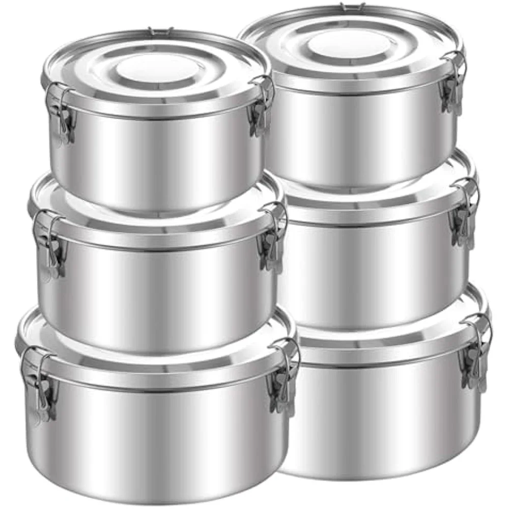 3PCS Stainless Steel 304 Food Storage Containers with Lid anti-leak Airtight Bento Lunch Box Reusable Flat Canister Picnic Salad