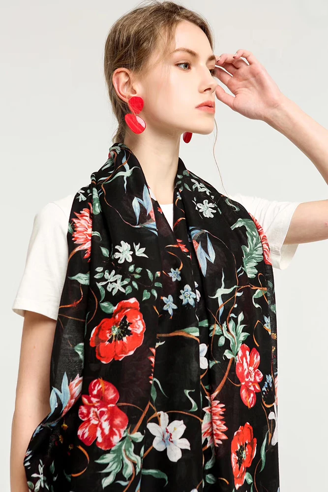 
Nice Flower Pattern Printed Viscose Scarf 90*180 Scarf women hijab shawl 