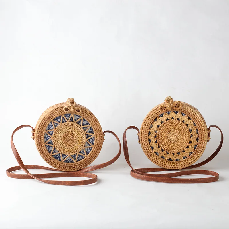 Indonesian women messenger bag crossbody bag leather strap Vietnam rattan bag delicate