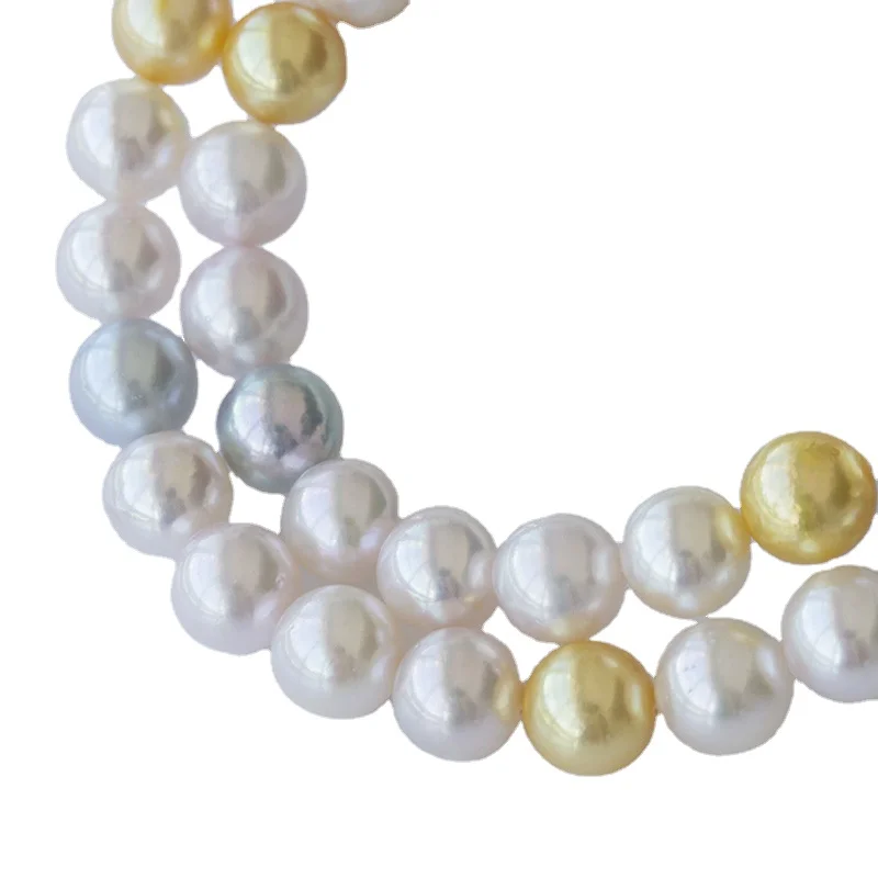 
Sell Crazy Mixcolor Akoya Pearls Large White Grey Gold Round Pearl Strand Loose Pearls Beads 