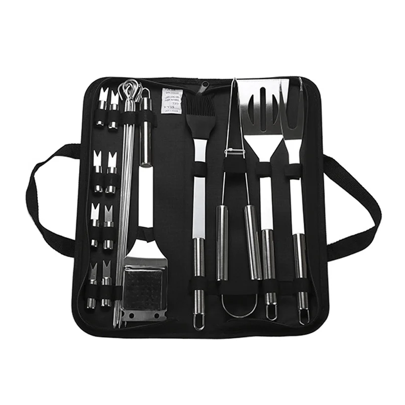 
3 5 7 9 16 18 20 pcs with Nylon Bag BBQ Cleaning Brush Tongs Corn Skewer Spatula Stainless Steel BBQ Grill Tools Set 