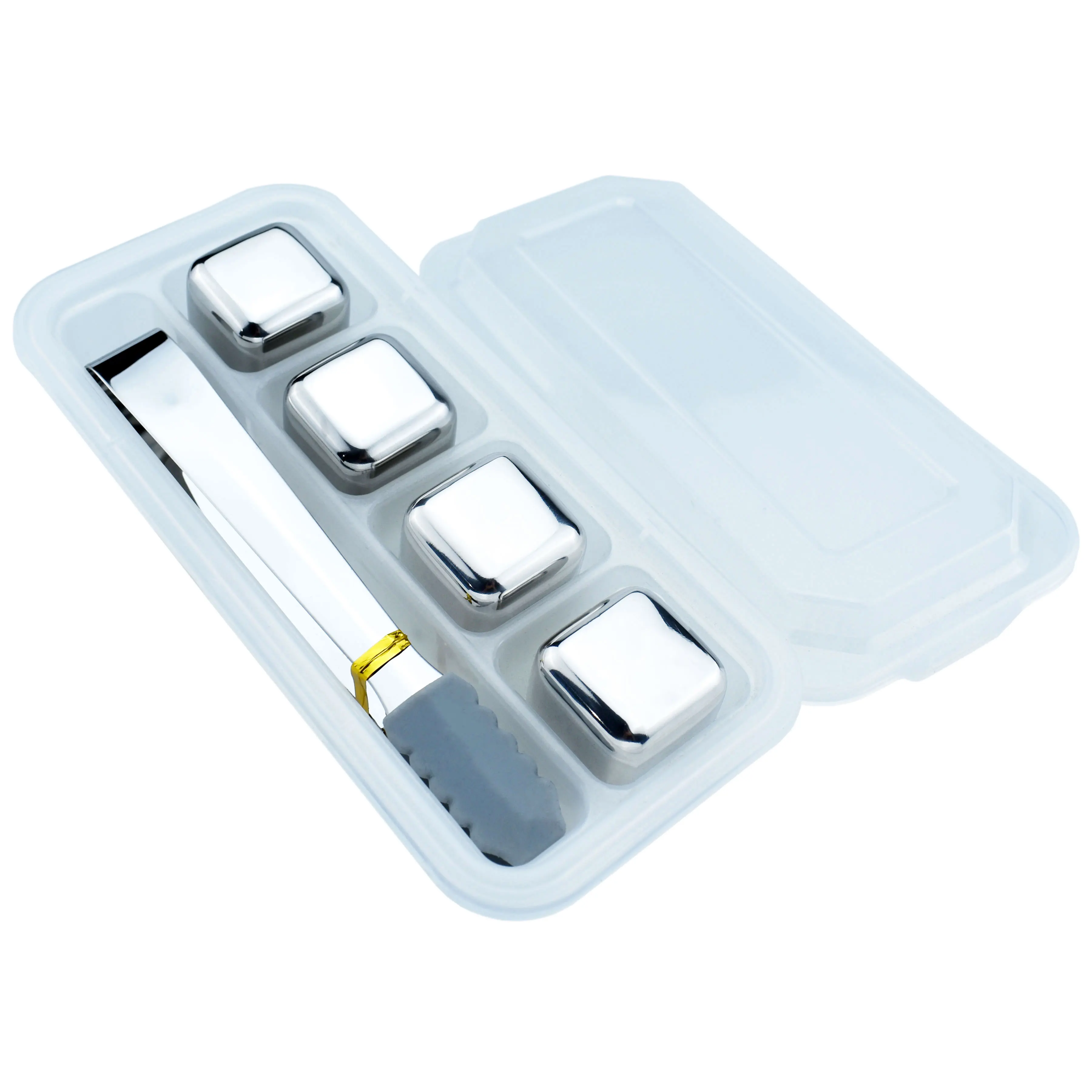 Cube Shape Reusable Stainless Steel Whiskey Stones Ice Cubes Chilling Stones with Tongs Storage Box