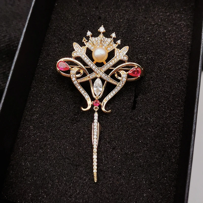 High quality luxury crown brooch set handmade stone brooches timepieces jewelry brooch