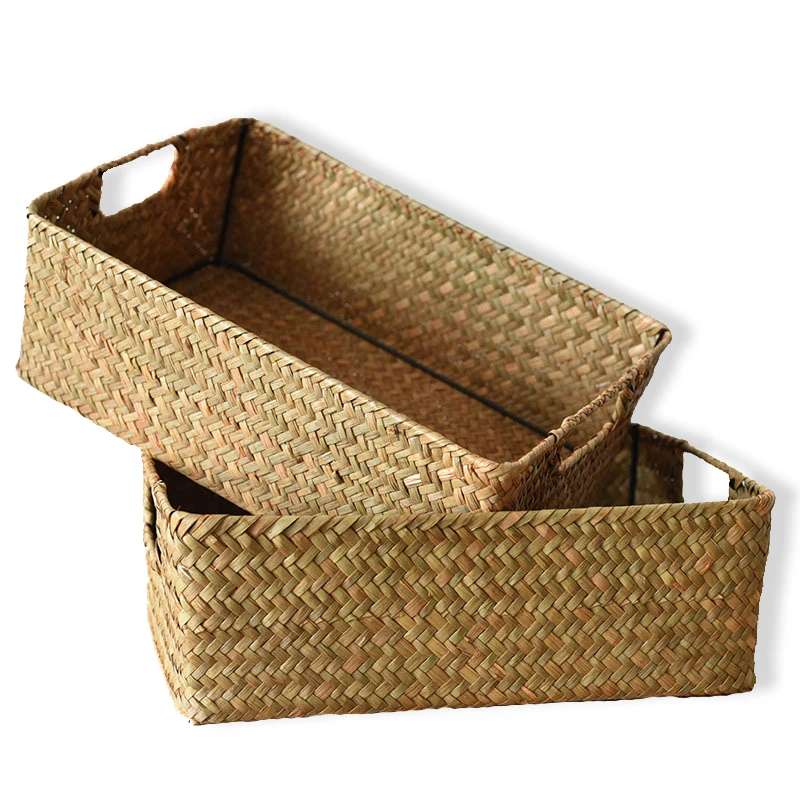 Rectangular Storage Baskets Sea Grass Eco Material Natural Rattan Straw Friendly Home Decoration Daily Cosmetics Baskets