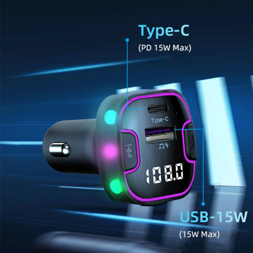 Backseat Multi-port USB Car Charger Transparent Shell Car FM Transmitter Bluetooth Radio Adapter Colorful Light Mp3 Player
