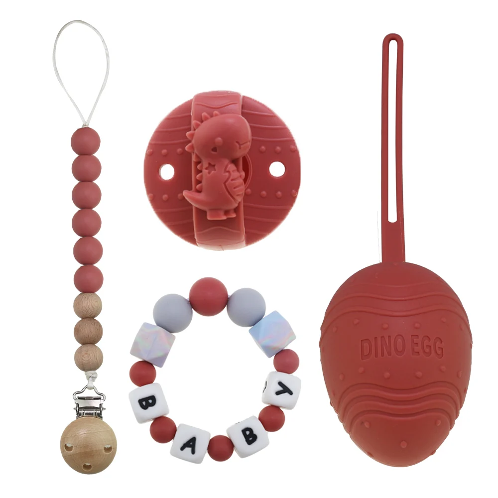 Hot Sell Newborn Gift Babies Silicone Dummy Clip Chain Set Animal Pacifier Holder With Case Cover Baby Pacifier Set