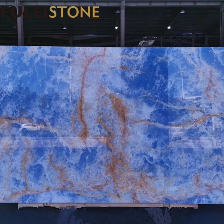 Luxurious Backlit Big Polished Marble Slab  Blue Onyx for Wall and Floor Tiles