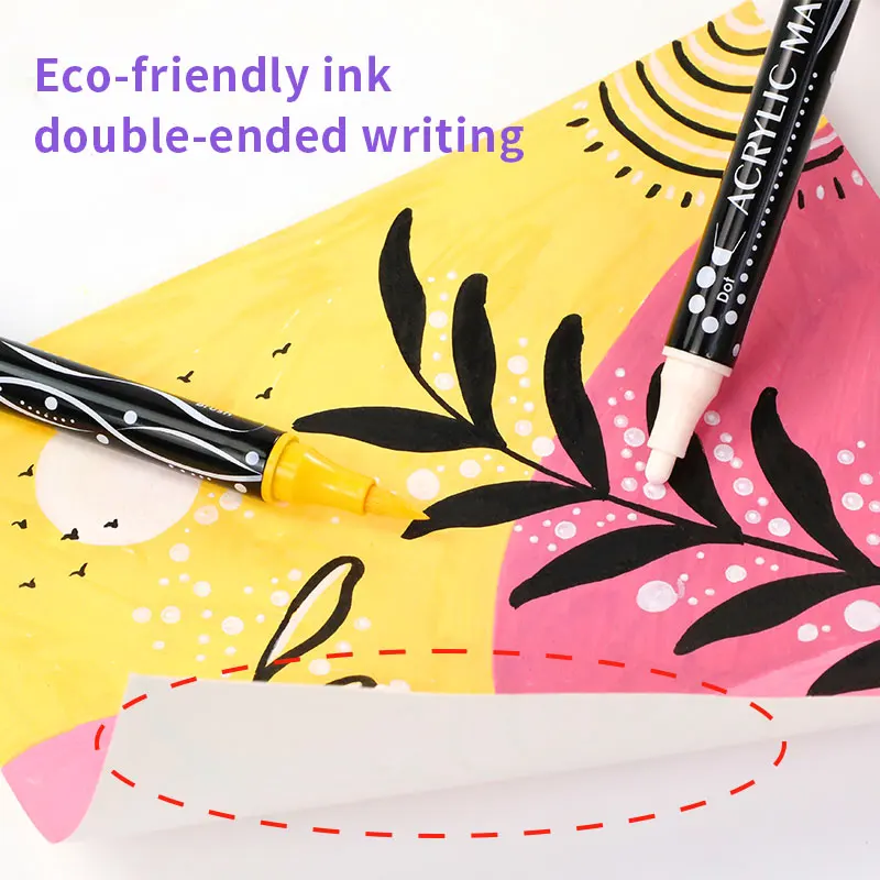 Premium Quality 36 Color Dual Tip Acrylic Markers Kit Fade resistant Double Point Markers for Fine & Multi-surface Coloring
