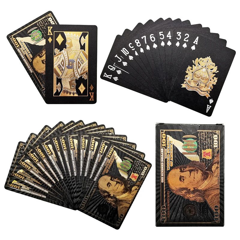 Custom Waterproof Plastic Poker Logo Printing Factory Manufacturer Black And Gold Playing Cards