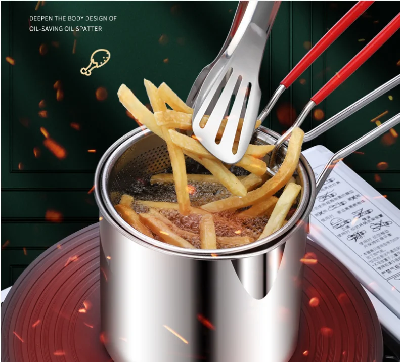 Kitchen Deep Fryer Pot 304 Stainless Steel Deep Frying Pot Fried Chicken Fryer With Basket Strainer for French Fries Chicken Fry
