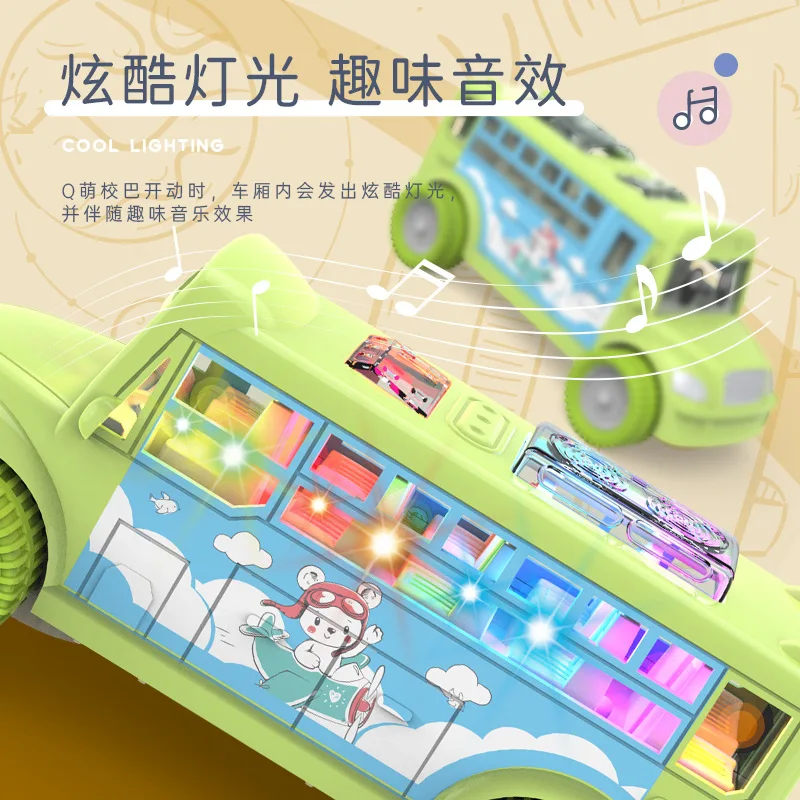 Wholesale universal dazzling light music cartoon simulation baby car school model electric toy bus