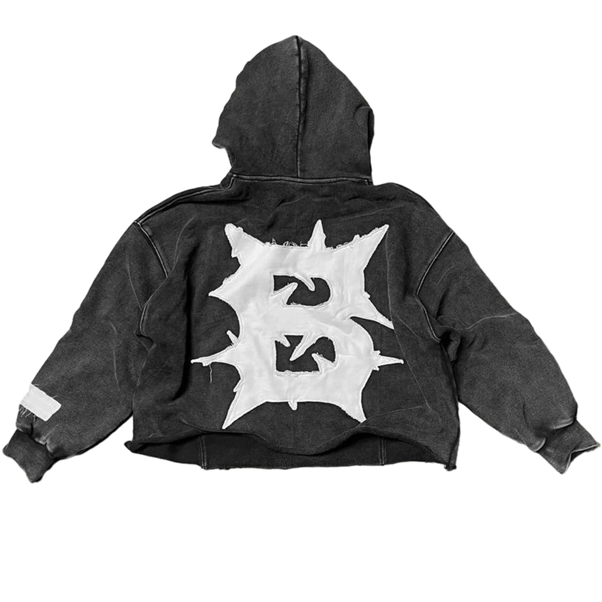 Streetwear Fade Distressed Hoodies Custom Design Men Oversized Heavyweight Vintage Wash Embroidery Patchwork Cropped Boxy Hoodie