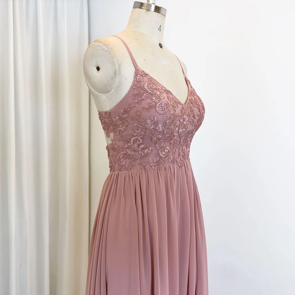 TEENYEE Wholesale Manufacturers maid Of Honor Lace Applique dusty Pink Bridesmaid Dresses Women Lady Elegant